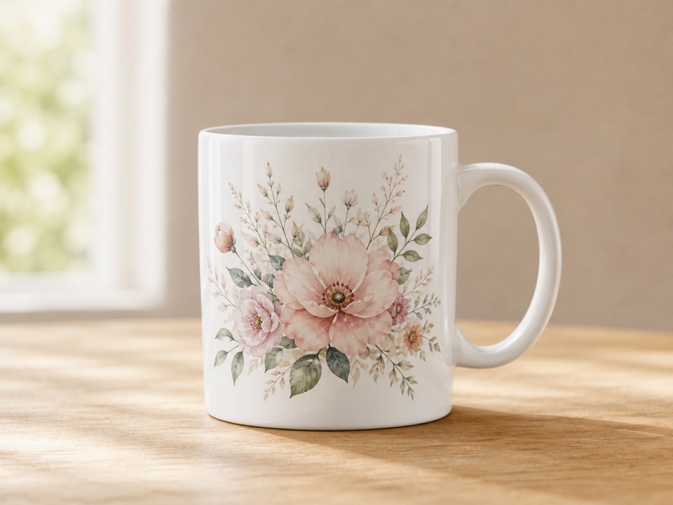 ceramic mug with blush floral print
