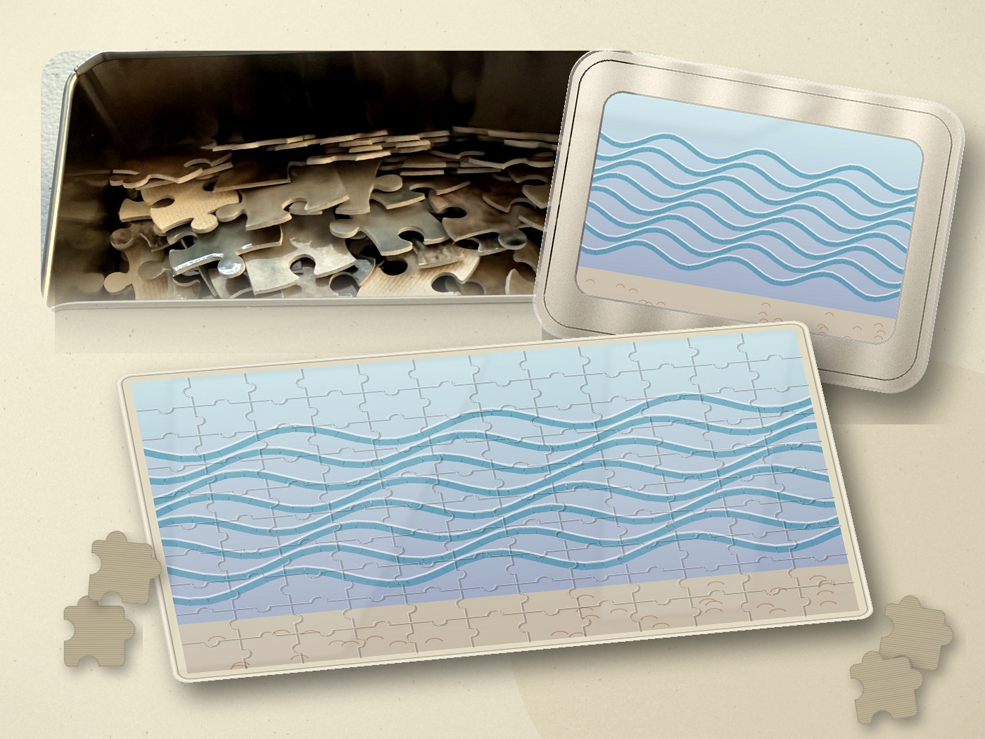 120 piece puzzle with ocean wave artwork and matching box