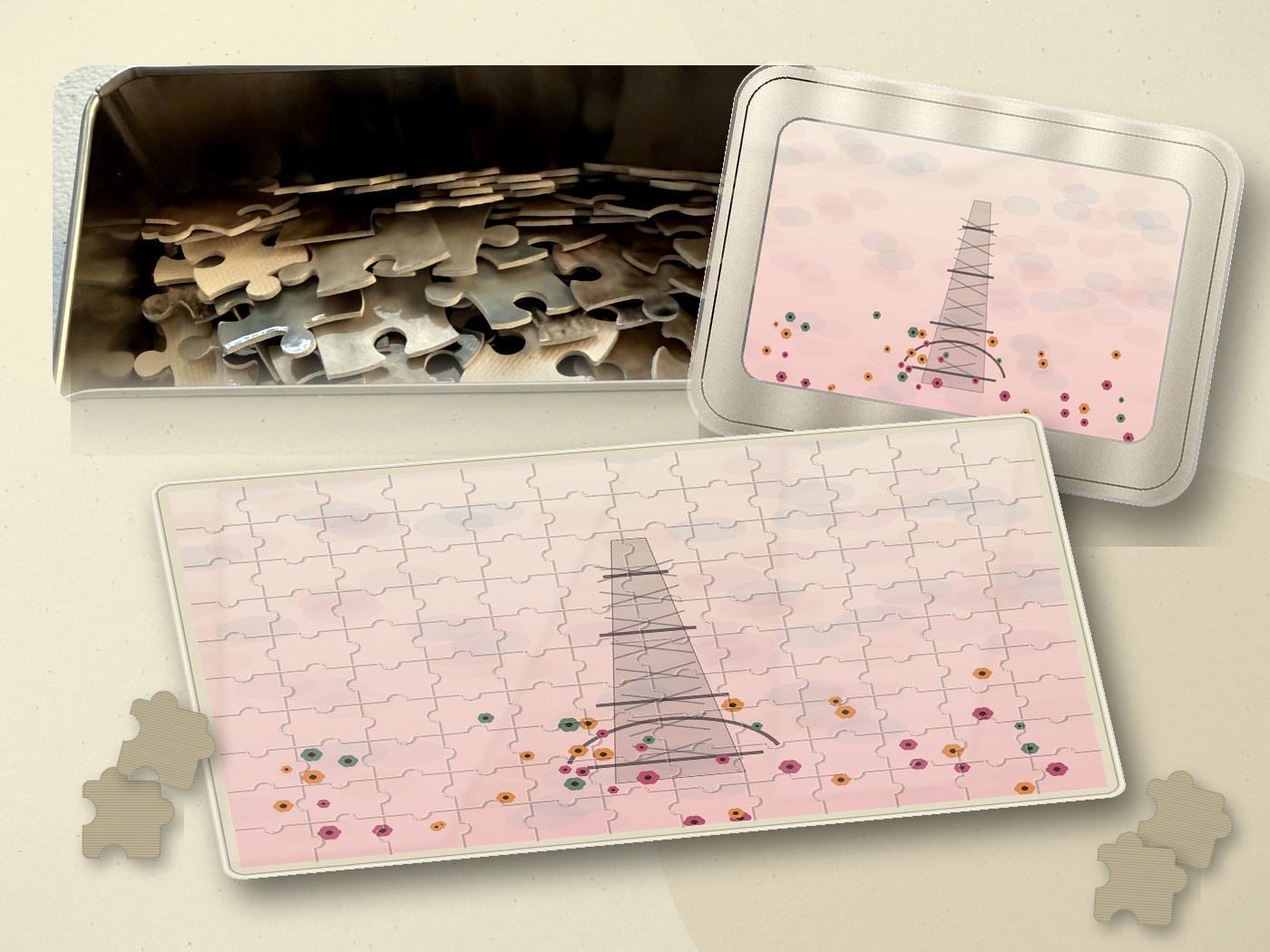 Paris watercolor design printed on a 120-piece puzzle