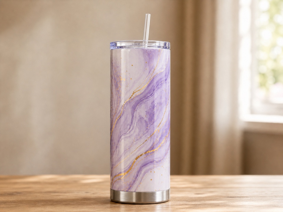 tumbler with lavender marble wrap