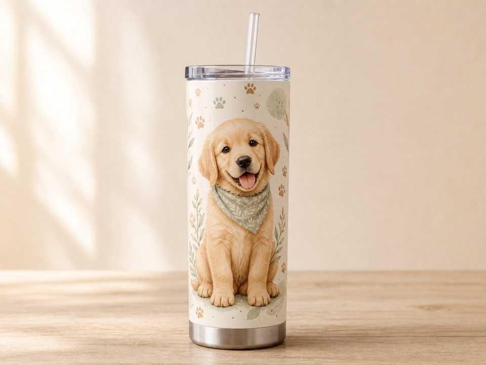 tumbler with puppy paw artwork