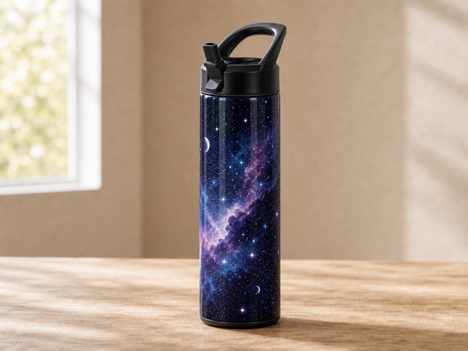20 oz straight water bottle with galaxy night wrap