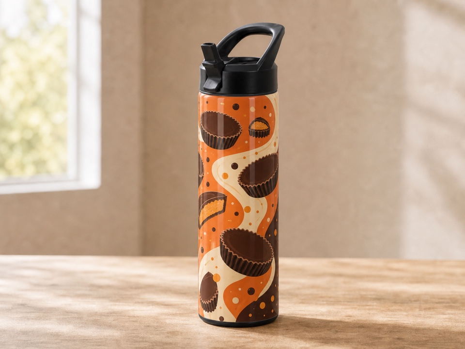 20 oz straight water bottle with peanut butter cup inspired wrap